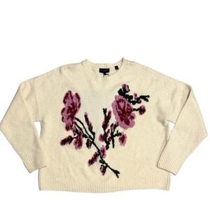 NWT Ted Baker London Floral Embroidered Wool Alpaca Blend Cream Sweater Women M